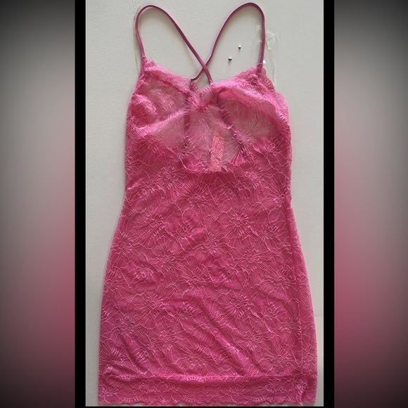 Victoria’s Secret S Pink Dress Lace Nightie Lingerie Hot Pink Sexy Glam S